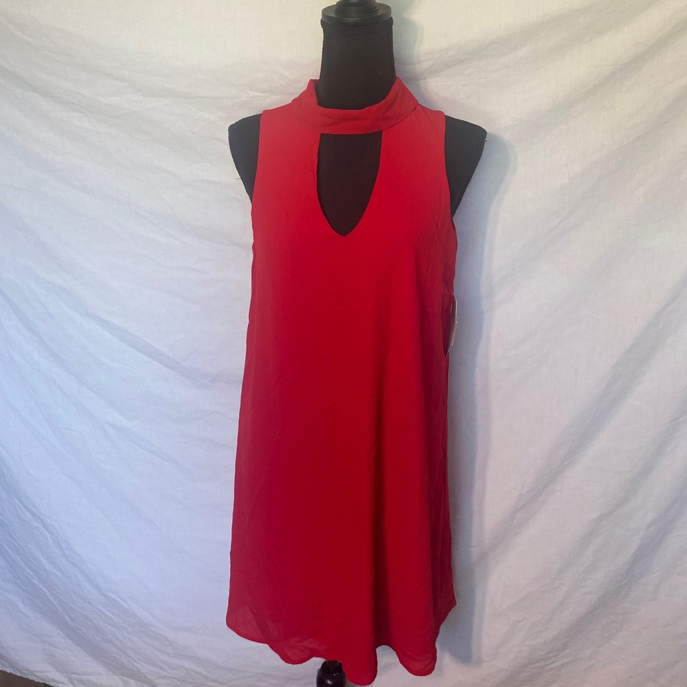 Way-In Red Mock Neck Keyhole Cutout Sleeveless Shift Dress 2720-LY8A Small‎ NWT